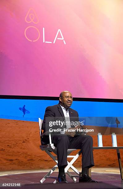 Chair of Airbnb's Mayoral Advisory Board & 98th Mayor of Philadelphia, Michael Nutter speaks onstage during The Making of a Movement for Home Sharing...