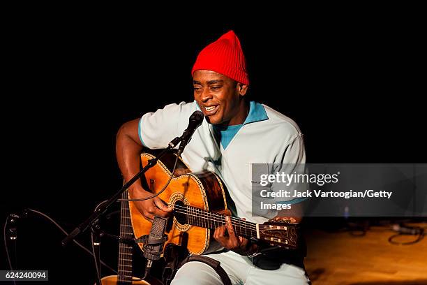 Brazilian musician Seu Jorge plays guitar as he performs 'The Life Aquatic - A Tribute to David Bowie,' presented by World Music Institute and le...