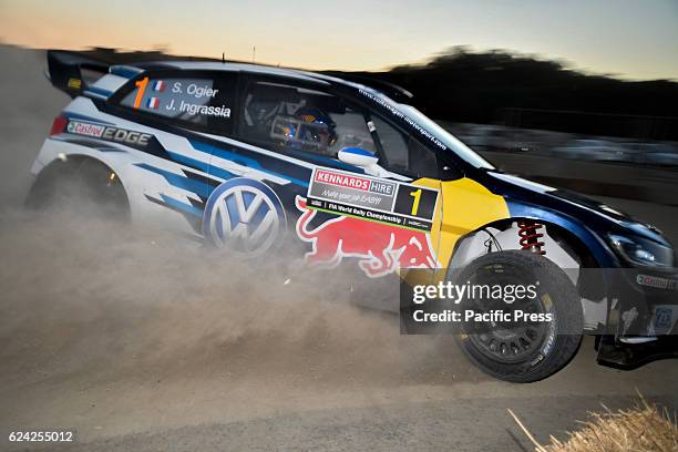 Sebastien Ogier and co-driver Julien Ingrassia drive their Volkswagen Motorsport Polo R during the day two special stage of Rally Australia, the 14th...