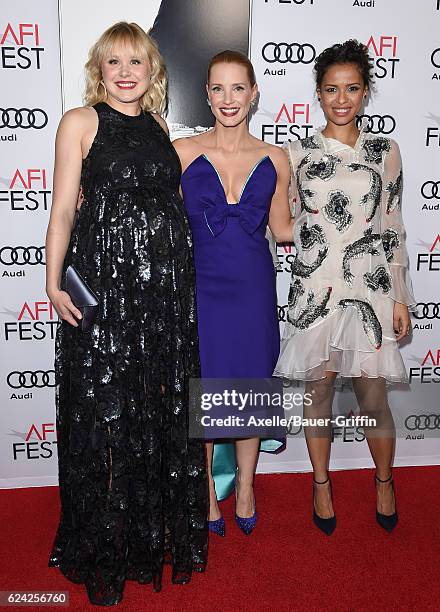 Actors Alison Pill, Jessica Chastain and Gugu Mbatha-Raw arrive at AFI FEST 2016 Presented by Audi - Premiere of EuraCorp USA's 'Miss Sloane' at TCL...