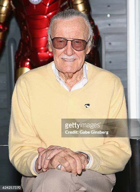 Comic book icon Stan Lee arrives at Marvel Avengers S.T.A.T.I.O.N. At the Treasure Island Hotel & Casino on November 18, 2016 in Las Vegas, Nevada.
