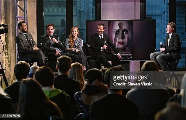 Cast members Aaron Taylor Johnson, Michael Shannon, Amy Adams and director Tom Ford discuss their film "Nocturnal Animals" at the Build Series at AOL...