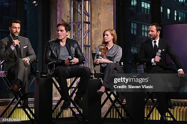 Cast members Aaron Taylor Johnson, Michael Shannon, Amy Adams and director Tom Ford discuss their film "Nocturnal Animals"at the Build Series at AOL...