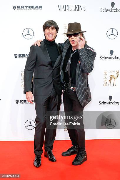 Trainer of the german national soccer team Joachim Loew and musician Udo Lindenberg arrive at the Bambi Awards 2016 at Stage Theater on November 17,...