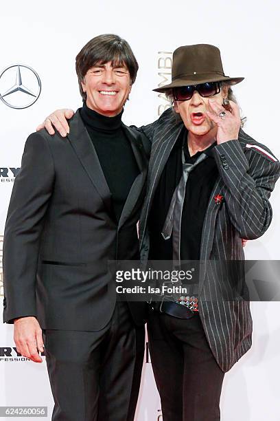 Trainer of the german national soccer team Joachim Loew and musician Udo Lindenberg arrive at the Bambi Awards 2016 at Stage Theater on November 17,...