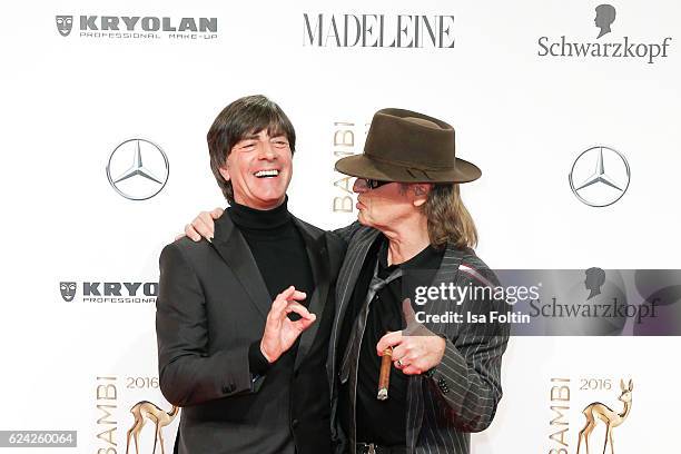 Trainer of the german national soccer team Joachim Loew and musician Udo Lindenberg arrive at the Bambi Awards 2016 at Stage Theater on November 17,...