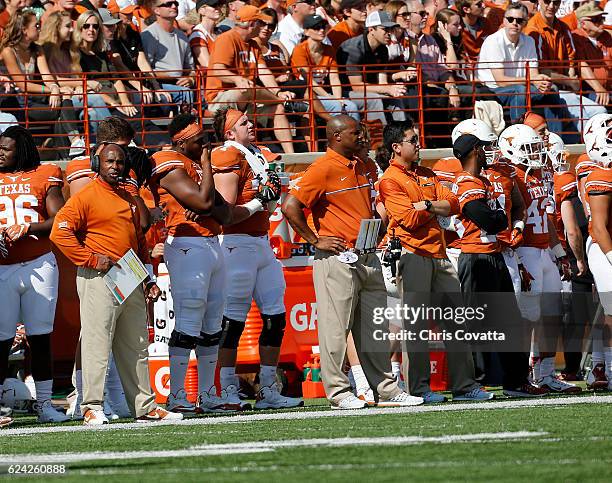 Head coach Charlie Strong of the Texas Longhorns watches as his team plays the West Virginia Mountaineers at Darrell K Royal -Texas Memorial Stadium...