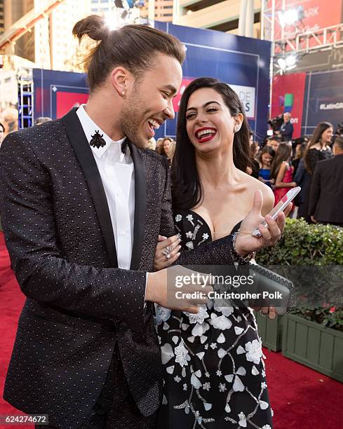 Recording artist Prince Royce and actress Emeraude Toubia attend The 17th Annual Latin Grammy Awards at T-Mobile Arena on November 17, 2016 in Las...