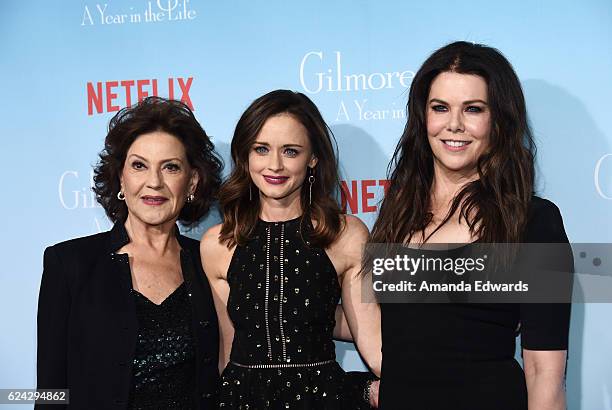 Actresses Kelly Bishop, Alexis Bledel and Lauren Graham arrive at the premiere of Netflix's "Gilmore Girls: A Year In The Life" at the Regency Bruin...