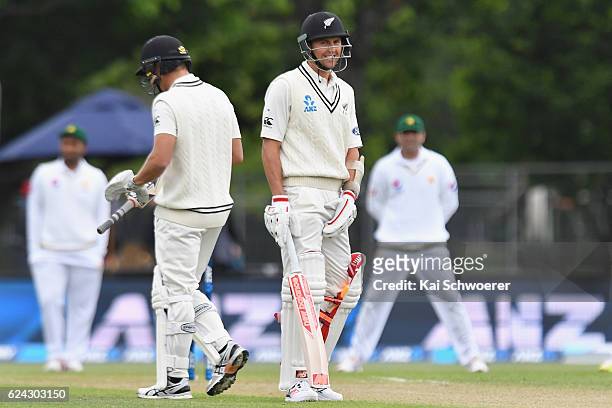Trent Boult of New Zealand reacting during day three of the First Test between New Zealand and Pakistan at Hagley Oval on November 19, 2016 in...