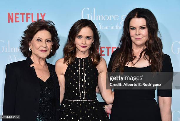 Actors Kelly Bishop, Alexis Bledel and Lauren Graham attend the premiere of Netflix's "Gilmore Girls: A Year In The Life" at the Regency Bruin...