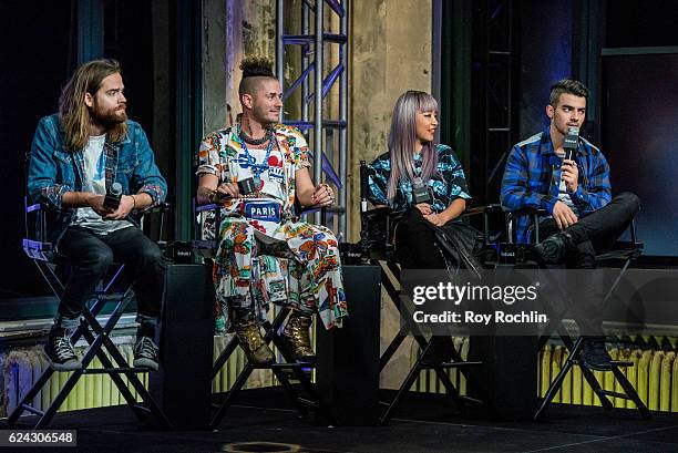 Jack Lawless, Cole Whittle, JinJoo and Joe Jonas of DNCE speak at The Build Series at AOL HQ on November 18, 2016 in New York City.