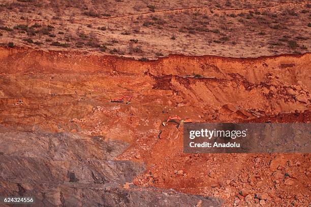 Search and rescue team work at the disaster site on the second day after a landslide caused a collapse at the private "Madenkoy copper mine" in...