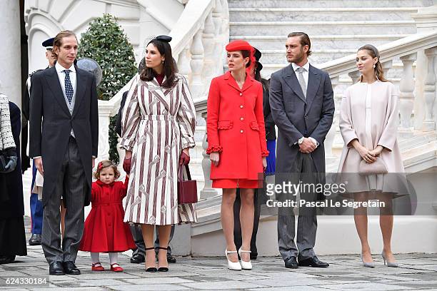 Andrea Casiraghi, his daughter India,Tatiana Santo Domingo,Charlotte Casiraghi,Pierre Casiraghi and Beatrice Borromeo attend the Monaco National Day...
