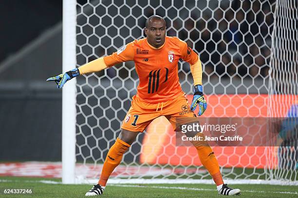 Goalkeeper of Lille Vincent Enyeama in action during the French Ligue 1 match between Lille OSC and Olympique Lyonnais at Stade Pierre-Mauroy on...