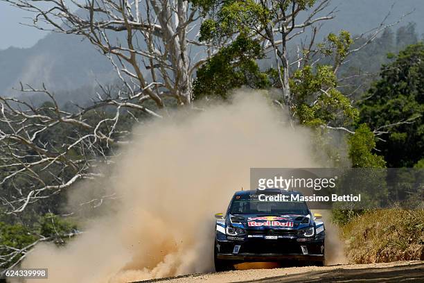 Andreas Mikkelsen of Norway and Anders Jaeger of Norway compete in their Volkswagen Motorsport N Volkswagen Polo R WRC during Day Two of the WRC...
