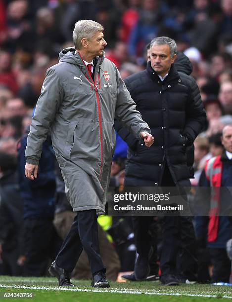 Arsene Wenger, Manager of Arsenal walks towards the tunnel after the final whistle during the Premier League match between Manchester United and...