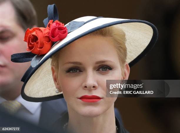 Princess Charlene attends the celebrations marking Monaco's National Day at the Monaco Palace on November 19, 2016.