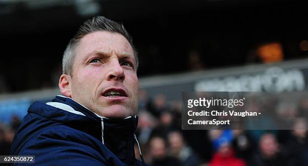 Millwall manager Neil Harris during the Sky Bet League One match between Bolton Wanderers and Millwall at Macron Stadium on November 19, 2016 in...
