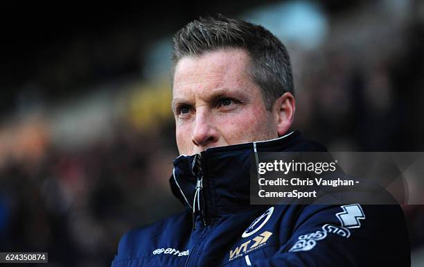 Millwall manager Neil Harris during the Sky Bet League One match between Bolton Wanderers and Millwall at Macron Stadium on November 19, 2016 in...