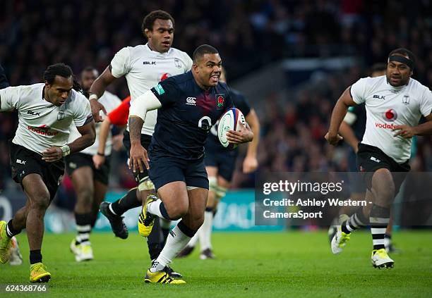 England's Kyle Sinckler in action during the Autumn International match between England v Fiji at Twickenham Stadium on November 19, 2016 in London,...