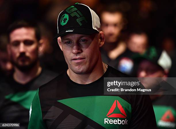 Charlie Ward of Ireland enters the arena before his welterweight bout against Abdul Razak Alhassan of Ghana during the UFC Fight Night at the SSE...
