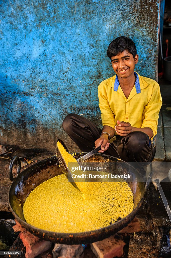 Indian street vendor preparing food, Jaipur, India