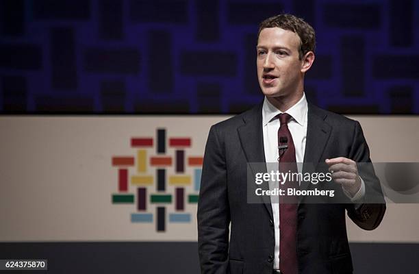 Mark Zuckerberg, founder and chief executive officer of Facebook Inc., speaks during the Asia-Pacific Economic Cooperation 2016 CEO Summit in Lima,...