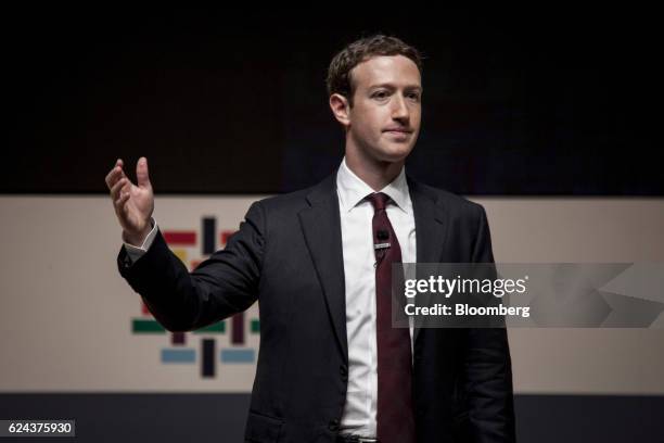 Mark Zuckerberg, founder and chief executive officer of Facebook Inc., speaks during the Asia-Pacific Economic Cooperation 2016 CEO Summit in Lima,...