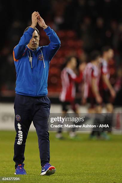 Paul Hurst manager of Shrewsbury Town during the Sky Bet League One match between Sheffield United and Shrewsbury Town at Bramall Lane on November...