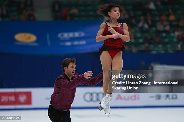 Lubov Iliushechkina and Dylan Moscovitch of Canada perform during compete in the Pairs Free Skating on day two of Audi Cup of China ISU Grand Prix of...