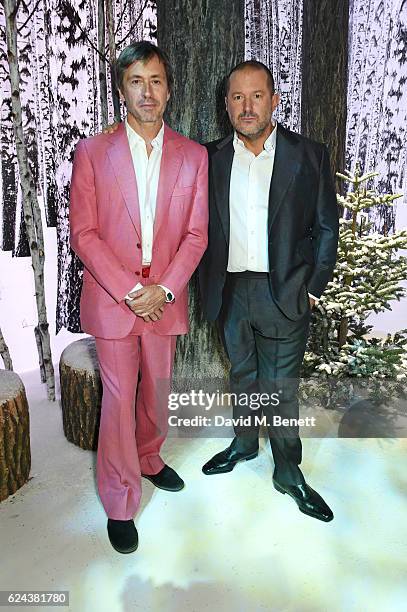 Marc Newson and Sir Jony Ive attend Claridge's Christmas Tree 2016 Party, with tree which they designed together, at Claridge's Hotel on November 19,...