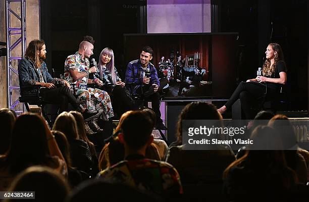 Jack Lawless, Cole Whittle, JinJoo Lee and Joe Jonas of "DNCE" visit AOL BUILD at AOL HQ on November 18, 2016 in New York City.