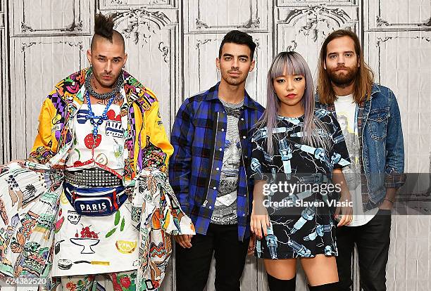 Cole Whittle, Joe Jonas, JinJoo Lee and Jack Lawless of "DNCE" visit AOL BUILD at AOL HQ on November 18, 2016 in New York City.