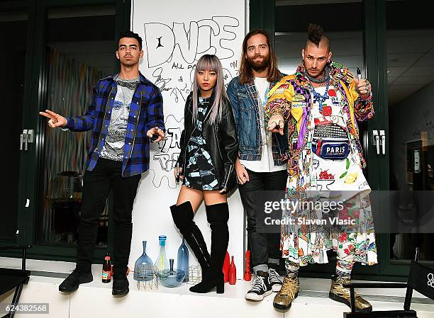 Joe Jonas, JinJoo Lee, Jack Lawless and Cole Whittle of "DNCE" visit AOL BUILD at AOL HQ on November 18, 2016 in New York City.