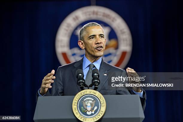 President Barack Obama speaks during a Young Leaders of the Americas Initiative town hall meeting at the Pontifical Catholic University of Peru...