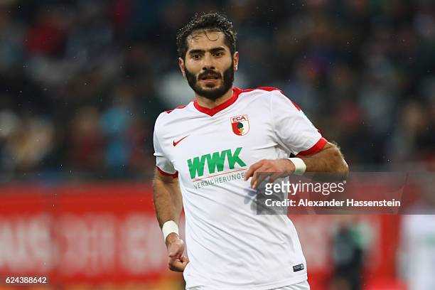 Halil Altintop of Ausgburg runs with the ball during the Bundesliga match between FC Augsburg and Hertha BSC at WWK Arena on November 19, 2016 in...