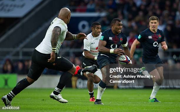 England's Semesa Rokoduguni in action during the Autumn International match between England v Fiji at Twickenham Stadium on November 19, 2016 in...