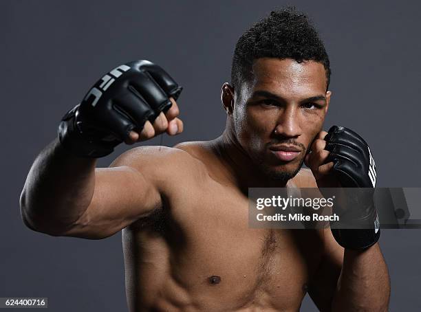 Kevin Lee poses for a portrait backstage after his victory over Magomed Mustafaev during the UFC Fight Night at the SSE Arena on November 19, 2016 in...