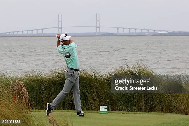 Charles Howell III of the United States plays his tee shot on the 14th hole during the third round of the RSM Classic at Sea Island Resort Seaside...