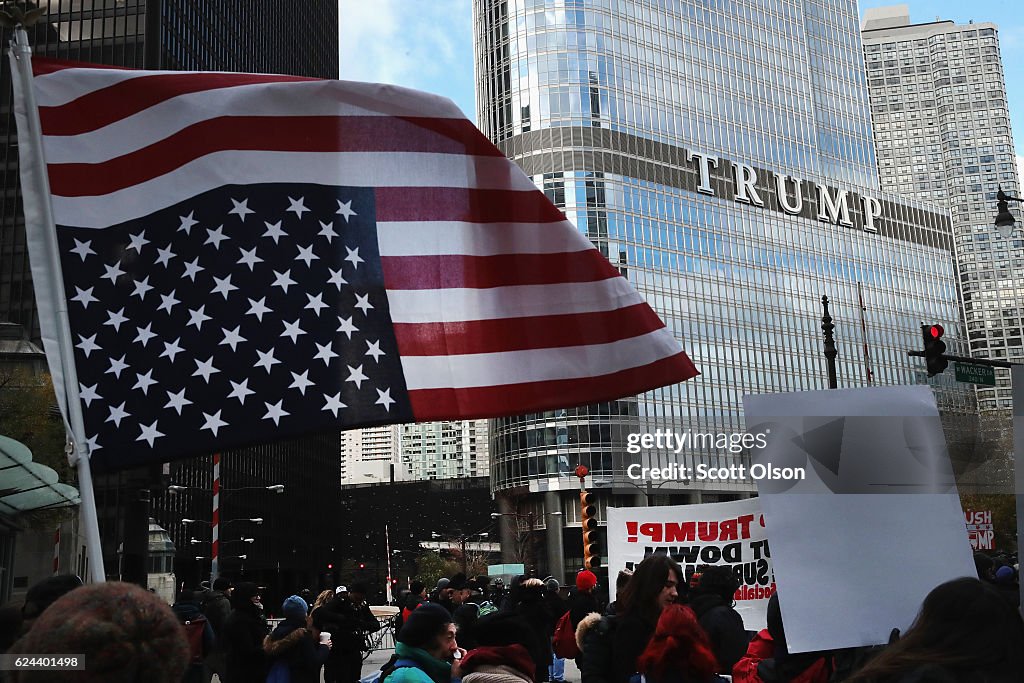 Anti-Trump Protestors Rally In Chicago