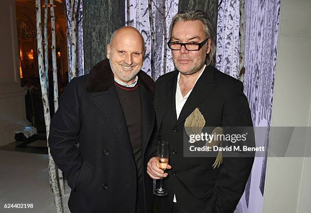 Sam McKnight and David Downton attend Claridge's Christmas Tree 2016 Party, with tree designed by Sir Jony Ive and Marc Newson, at Claridge's Hotel...