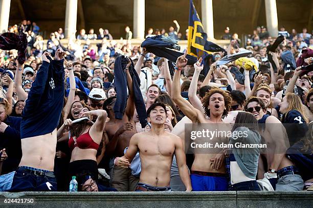 Students cheer during the game between the Yale Bulldogs and the Harvard Crimson at Harvard Stadium on November 19, 2016 in Boston, Massachusetts.