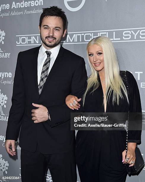 Musician Matthew Rutler and singer Christina Aguilera arrive at the 5th Annual Baby2Baby Gala at 3LABS on November 12, 2016 in Culver City,...