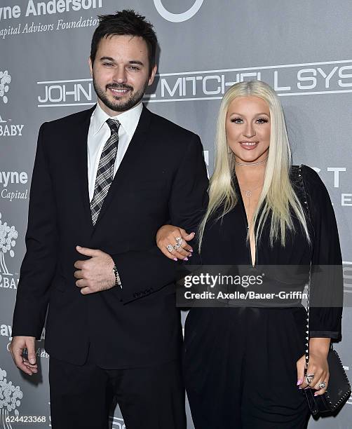 Musician Matthew Rutler and singer Christina Aguilera arrive at the 5th Annual Baby2Baby Gala at 3LABS on November 12, 2016 in Culver City,...
