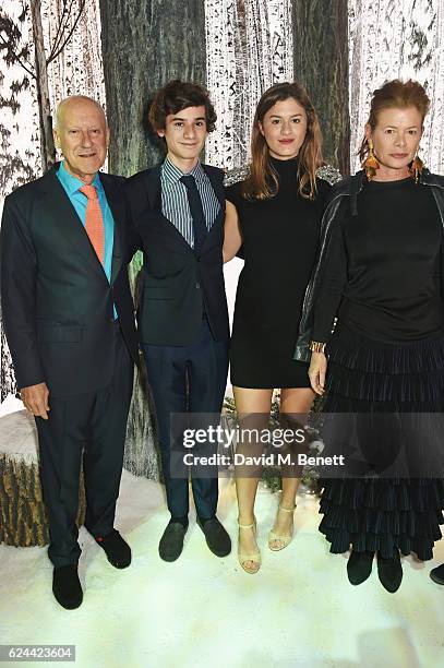 Sir Norman Foster and wife Elena Ochoa attend Claridge's Christmas Tree 2016 Party, with tree designed by Sir Jony Ive and Marc Newson, at Claridge's...