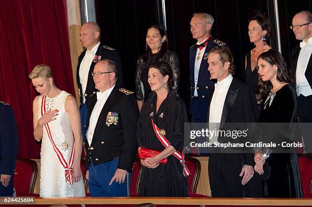 Princess Charlene of Monaco, Prince Albert II of Monaco, Princess Caroline of Hanover, Andrea Casiraghi and Tatiana Santo Domingo attend a Gala at...