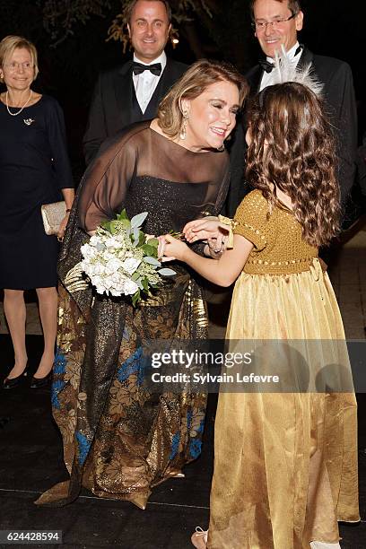 Grand Duchess Maria Teresa of Luxembourg arrives for the 20th Luxembourg Red Cross Ball Galaon November 19, 2016 in Luxembourg, Luxembourg.