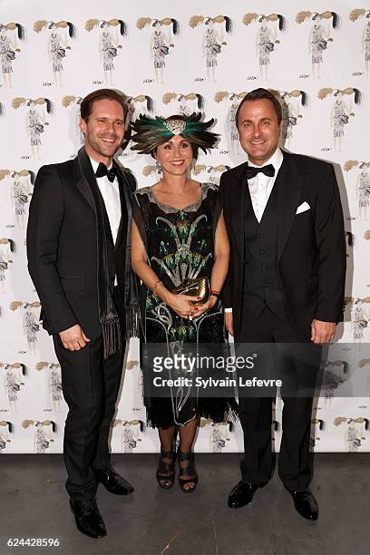 Gauthier Destenay, Florence Reckinger-Taddeï and Luxembourg Prime Minister Xavier Bettel arrive at the 20th Luxembourg Red Cross Ball Gala on...