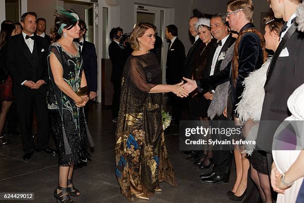 Grand Duchess Maria Teresa of Luxembourg greets Red Cross members as she attends 20th Luxembourg Red Cross Ball Gala on November 19, 2016 in...